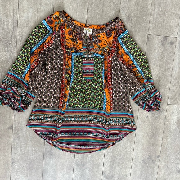 Fig and Flower Anthropologie Mixed Media Tunic Blouse women’s large - Picture 7 of 16